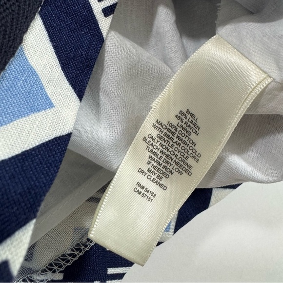 New Eliza J Linen Blend Dress Blue Geometric Print - Picture 3 of 6